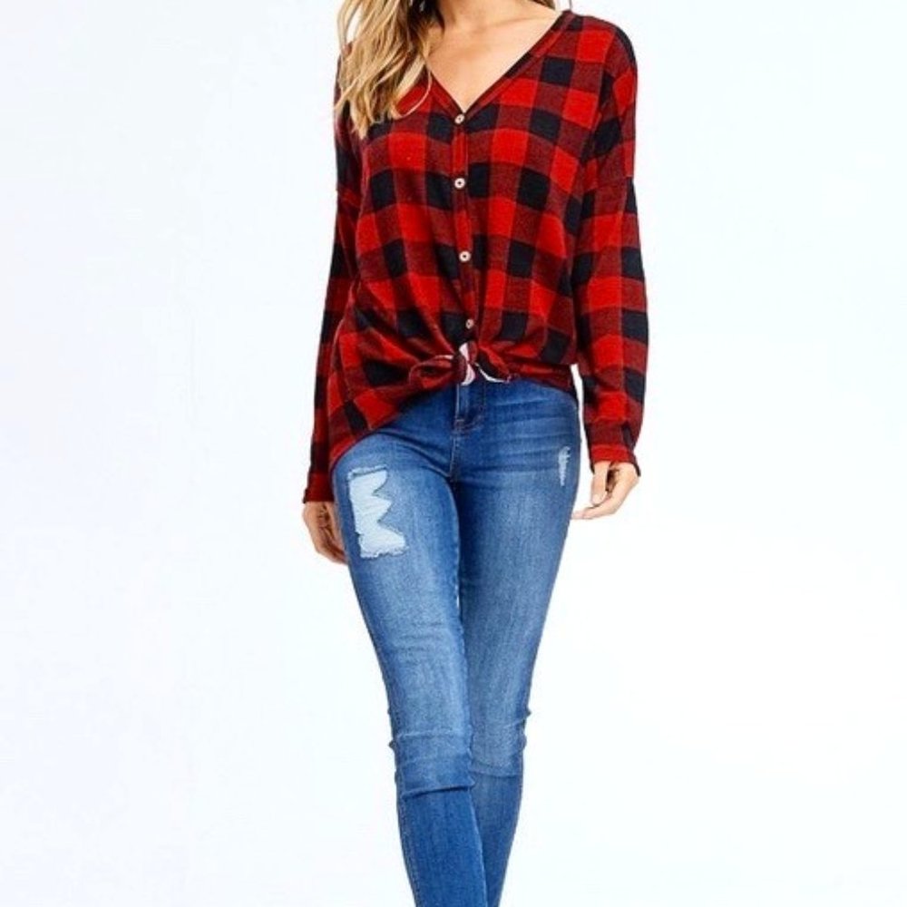 Plaid Button Down With Tie Front